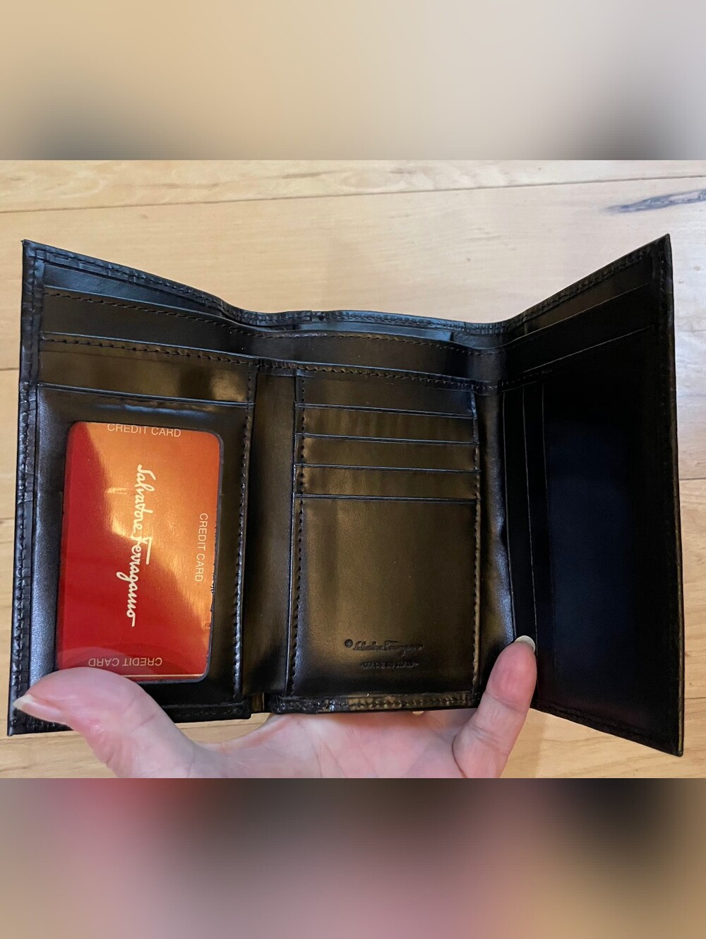 Salvatore Ferragamo Black Gancini Embossed Leather Wallet - Picture 3 of 9